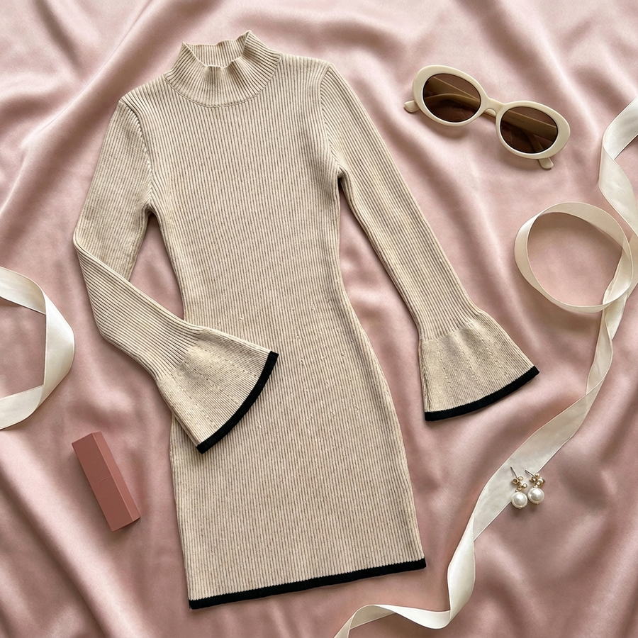 The Camélia Bell-Sleeve Knit Mini Dress