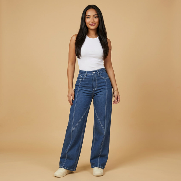 The Romy Contrast-Stitch Wide-Leg Jean